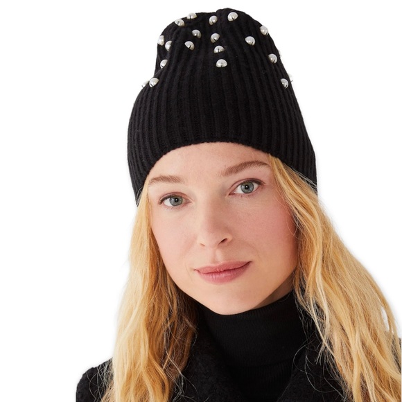 KATE SPADE Beanie Pearl Embellished Knit Cap French Cream Ivory NWT - Picture 3 of 9